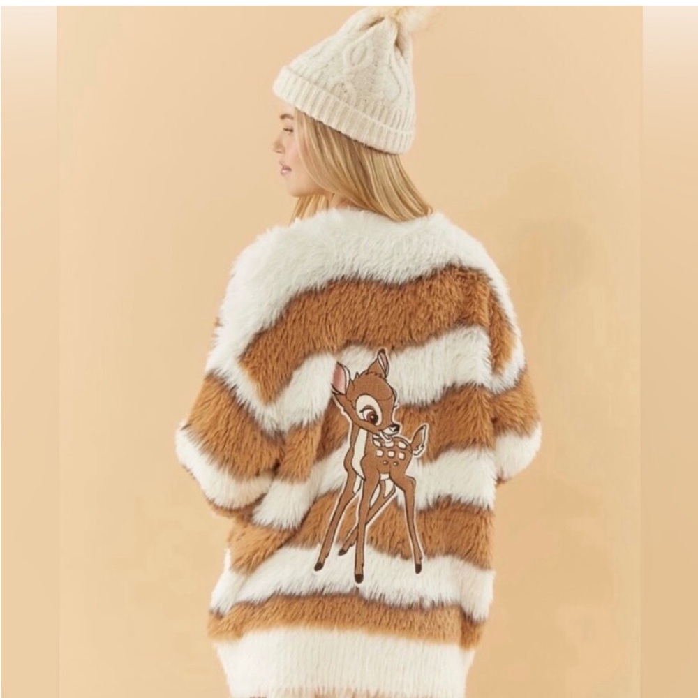 DISNEY X FOREVER 21 BAMBI COZY FUR CARDIGAN 🤎💛🤎 🦌 LIMITED EDITION XS